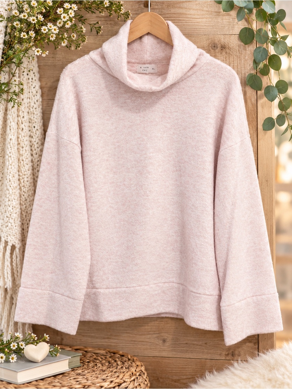 🩷 A New Day XL Pale Pink Fleecy Turtleneck Sweater
